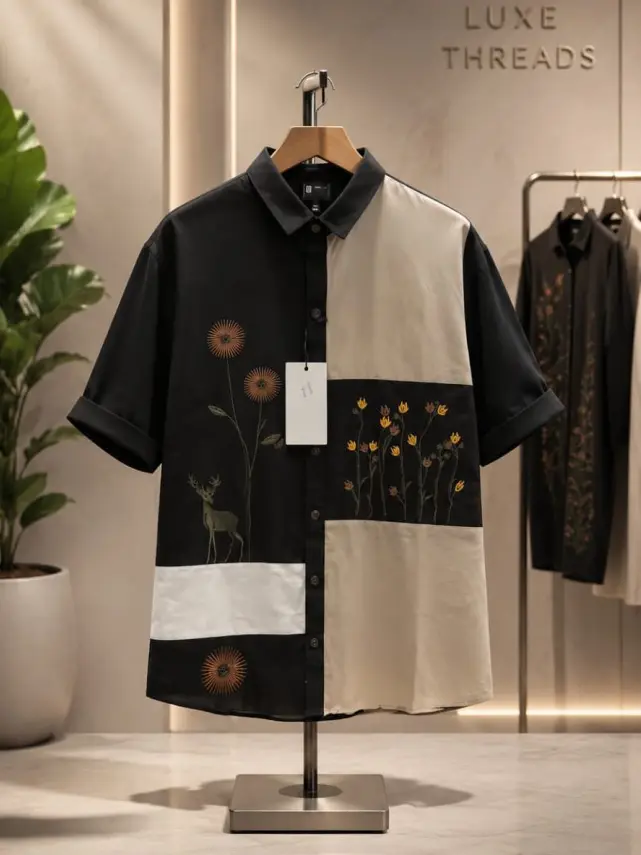 【新品】TODAYFUL Embroidery Patchwork Shirts Elegant Mens Patchwork Shirt with Floral Embroidery Design