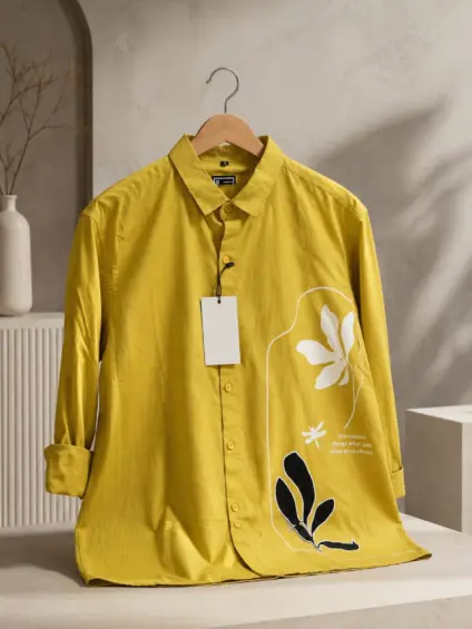 Elegant Mens Patchwork Shirt with Floral Embroidery Design
